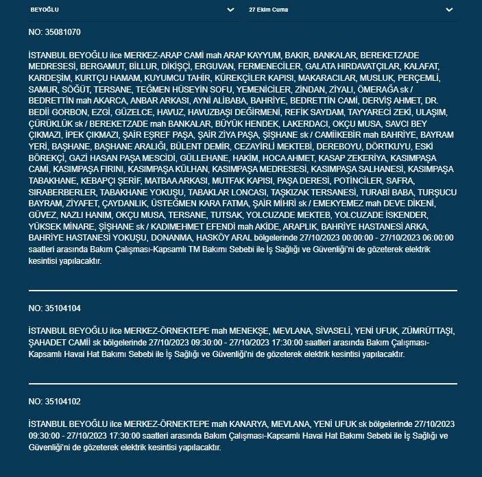 İstanbul'da 17 ilçede yaşayanlar dikkat! Elektrik kesintisi saatlerce sürecek 10