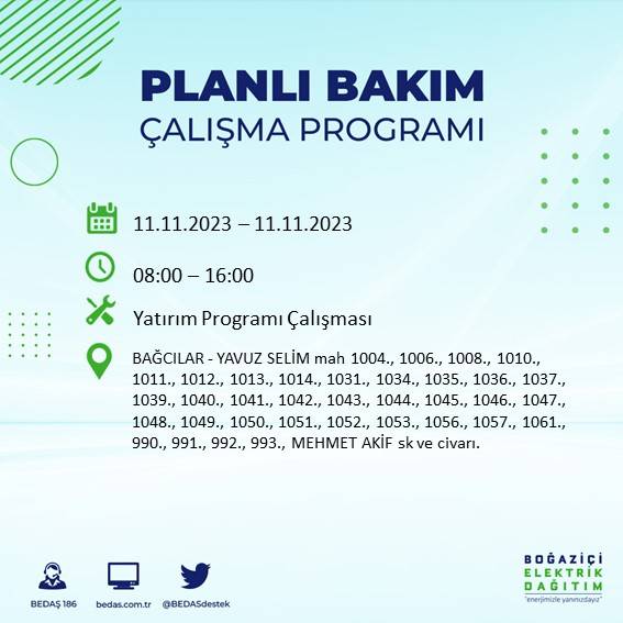 BEDAŞ duyurdu: İstanbul'da bugün elektrik kesintisi yaşanacak ilçeler hangileri? 18