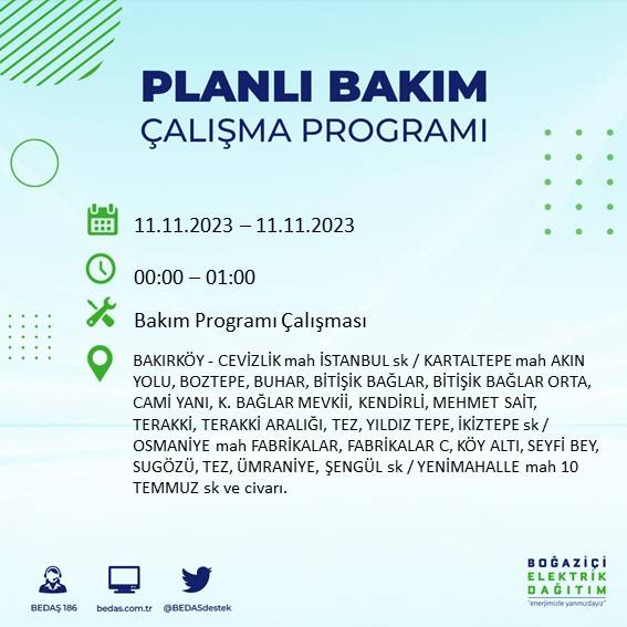 BEDAŞ duyurdu: İstanbul'da bugün elektrik kesintisi yaşanacak ilçeler hangileri? 7