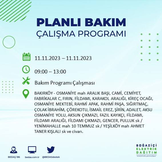 BEDAŞ duyurdu: İstanbul'da bugün elektrik kesintisi yaşanacak ilçeler hangileri? 8