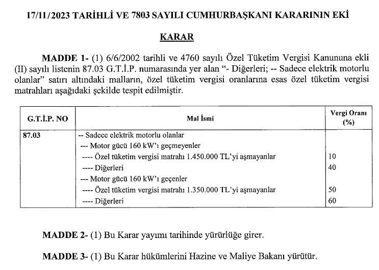 Elektrikli otomobil alacaklar dikkat! ÖTV matrahı değişti 4