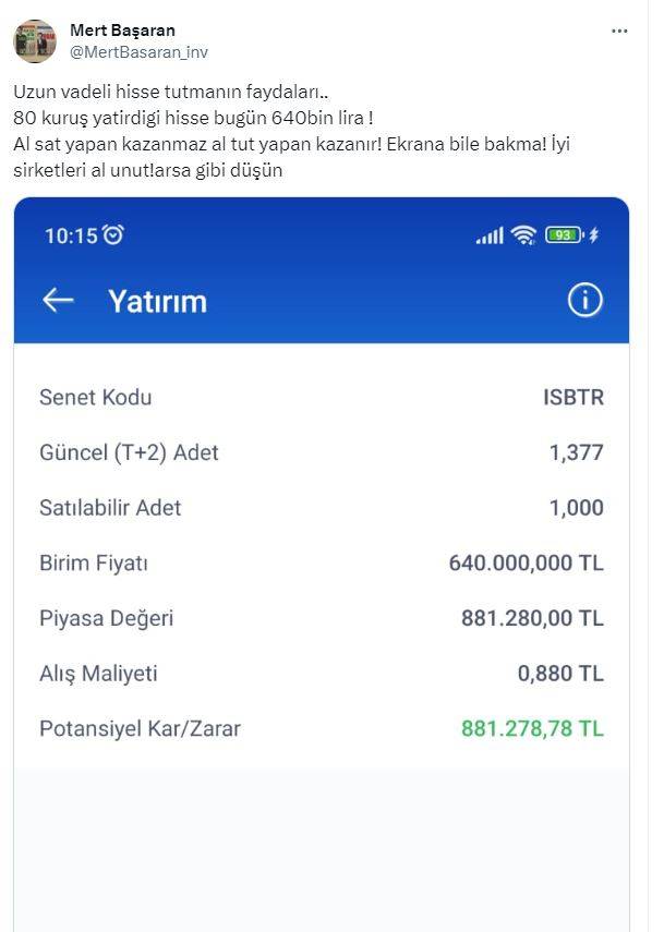 Ünlü yatırım uzmanı Mert Başaran 80 kuruştan 640 bin lira kazandıran hisseyi açıkladı 4