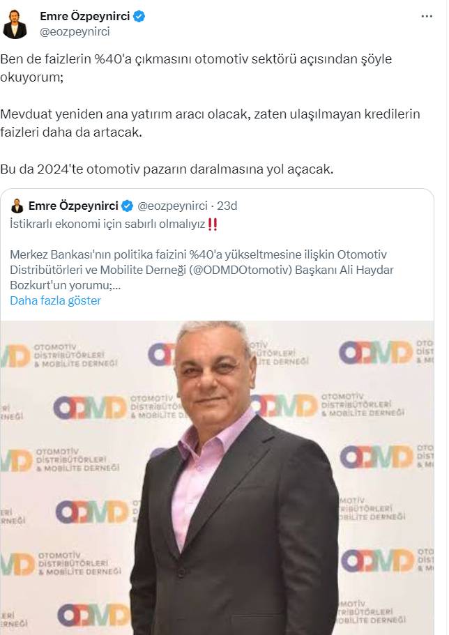 Otomotiv sektörünün duayen ismi Emre Özpeynirci'den araba alacaklara önemli mesaj! Merkez Bankası'nın faiz kararı nasıl etkileyecek 7