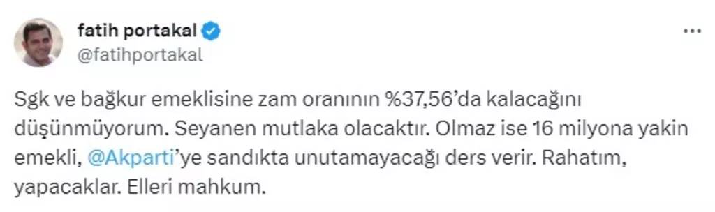 TÜİK'in açıkladığı oran sonrası Fatih Portakal'dan emekli zammı çıkışı: Çok rahatım dedi yapılacak zammı açıkladı 8