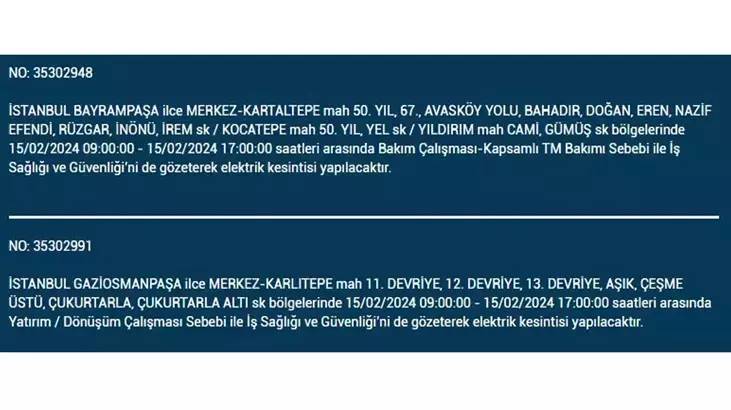 İstanbullular dikkat: İşte elektrik kesintisinin yaşanacağı ilçeler ve saatler... 14