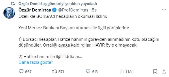 Merkez Bankası'ndaki yeni atamanın ardından dikkat çeken paylaşım: Özgür Demirtaş borsa yatırımcıları okusun diyerek duyurdu 14