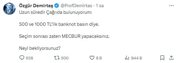 Özgür Demirtaş 500 ve 1000 liralık banknotlar için tarih verdi mecbur yapacaksınız dedi 10