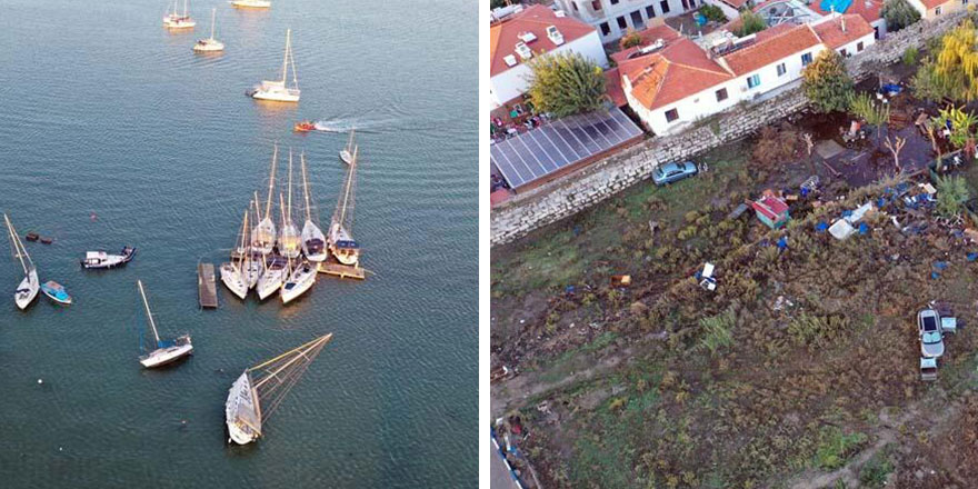 İzmir depreminin merkez üssü havadan görüntülendi