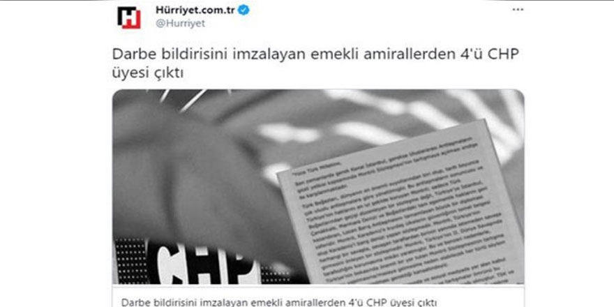 Emekli amirallerin ailelerini hedef gösteren Hürriyet'e CHP'den çok sert tepki