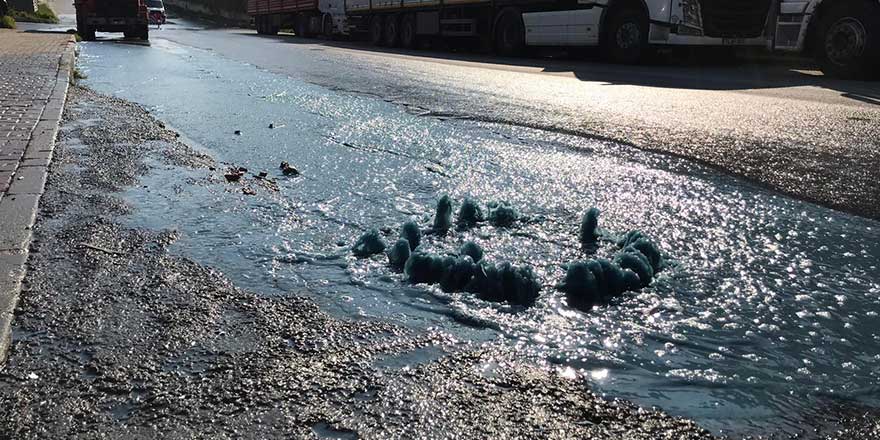 Çevre sakinleri tedirgin... Mavi su bu kez rögardan fışkırdı