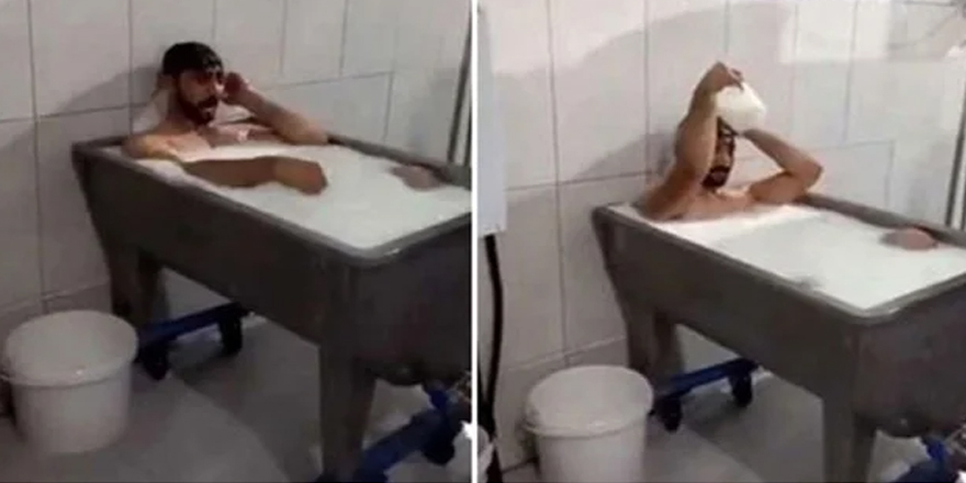 Süt kazanında banyo davası... Bakın süt kazanındaki sıvı neymiş!