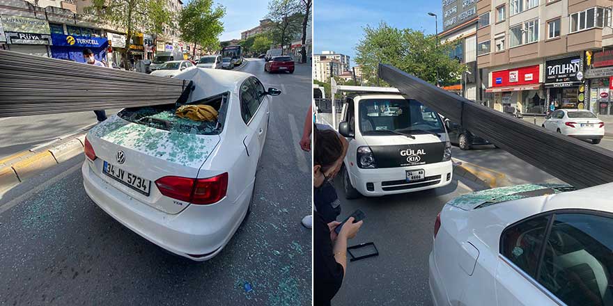 Çekmeköy'de korkunç kaza! Demir çubuk ok gibi araca saplandı!