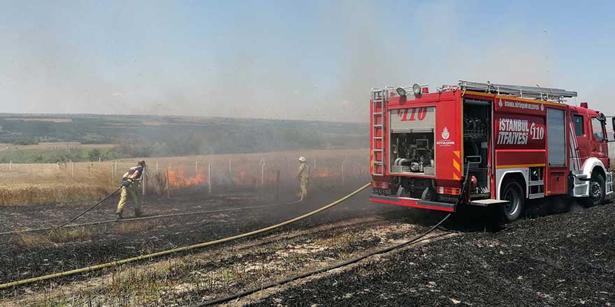 Silivri'de buğday tarlası alevlere teslim oldu