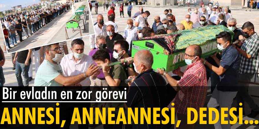 Bir evladın en zor görevi! Afyonkarahisar’da öldürülen annesi, anneannesi ve dedesini omuzlarında taşıdı