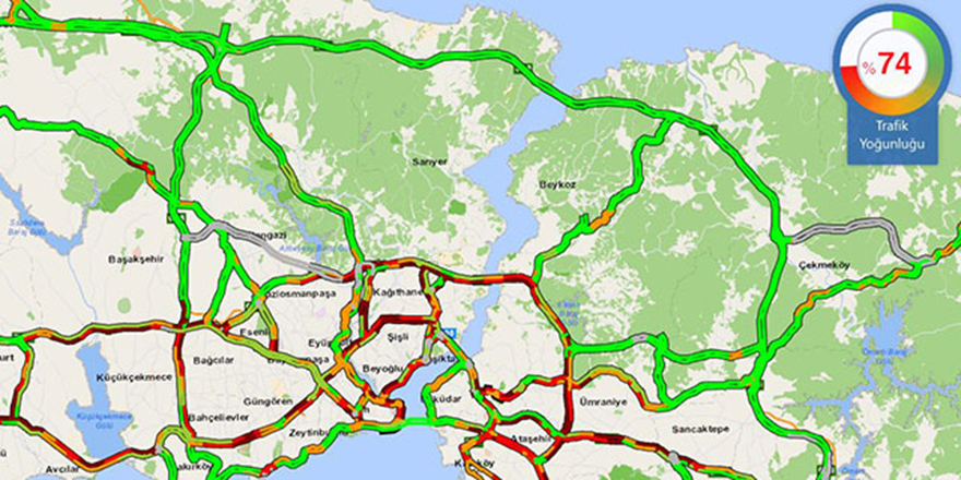 İstanbul'da trafik yoğunluğu yüzde 74'e ulaştı