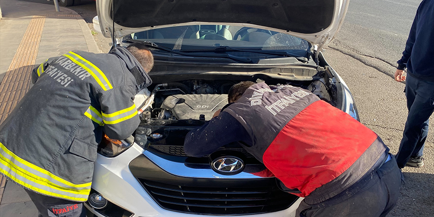 Otomobilin motorundan kurtarılan kediye askerler sahip çıktı