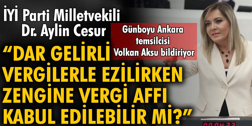 İYİ Parti Milletvekili DR. Aylin Cesur: "Dar gelirli vergilerle ezilirken, zengine 5 yılda 5 vergi affı kabul edilebilir mi?"