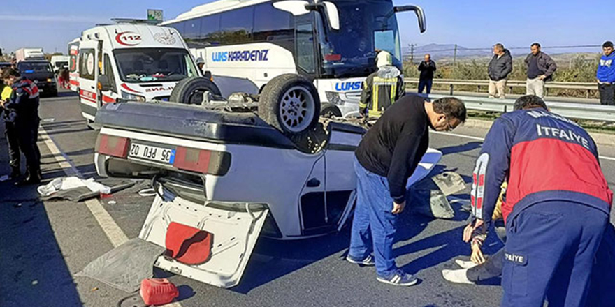 Bariyere çarpıp takla attı