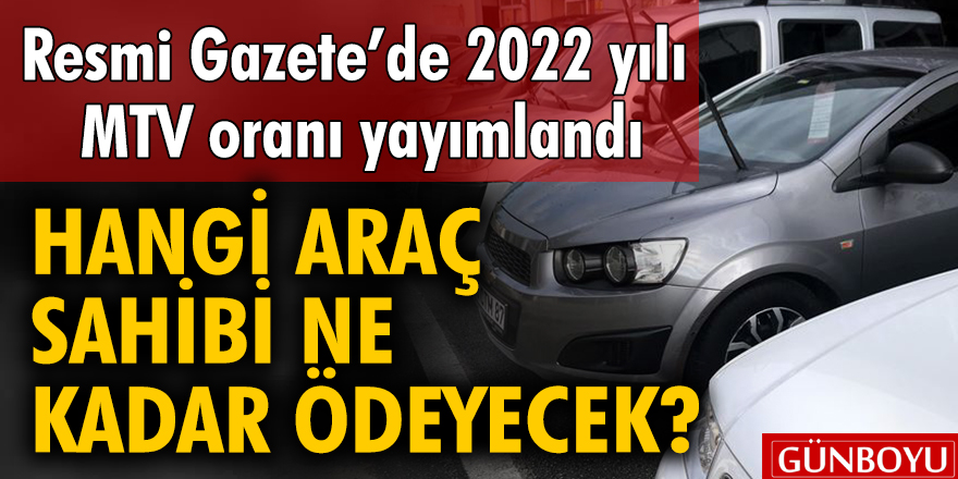 Resmi Gazete'de 2022 yılı MTV oranı yayımlandı Hangi araç sahibi ne kadar ödeyecek?