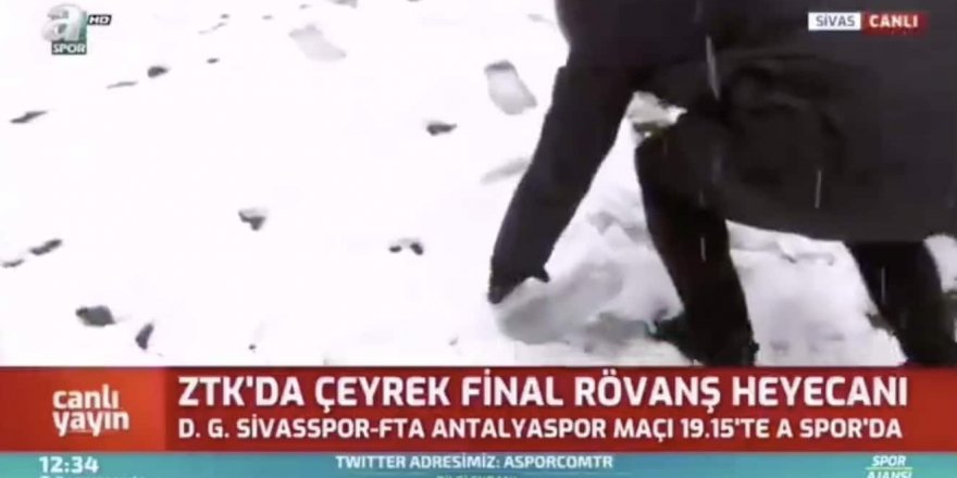 A Spor muhabirinin kar ölçümü sosyal medyada gündem oldu
