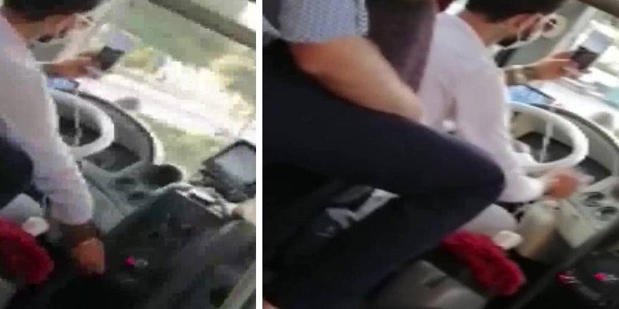 Gaziantep'te otobüs şoförü direksiyon başında video çekti!