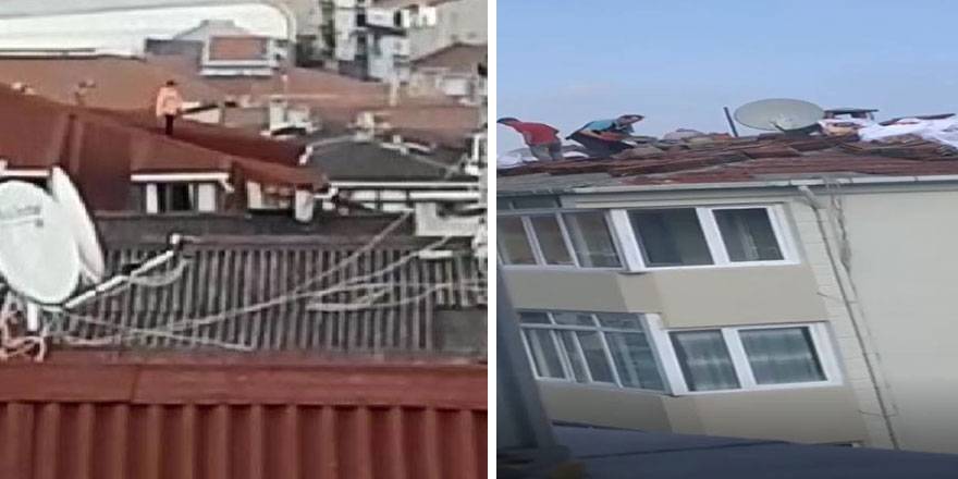 Sultangazi'de çatıya çıkan çocuğun tehlikeli