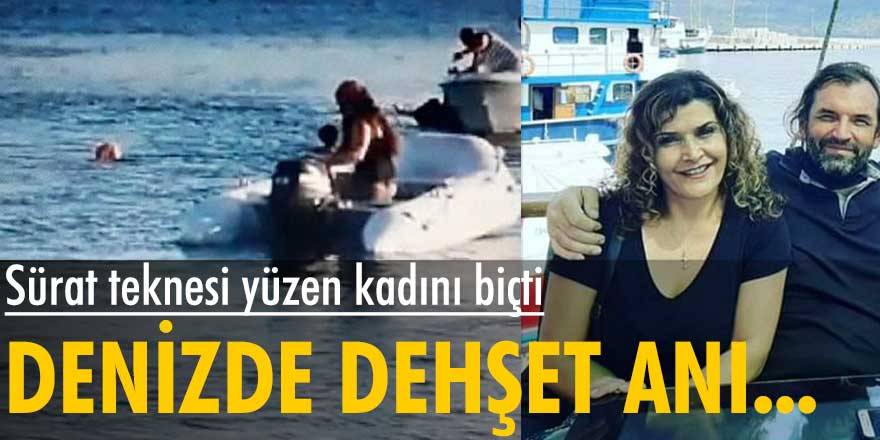 Denizde facia anı... Sürat teknesi yüzen kadını biçti