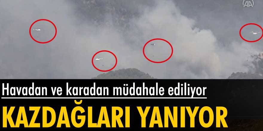 Kazdağlarında çıkan orman yangınına müdahale devam ediyor