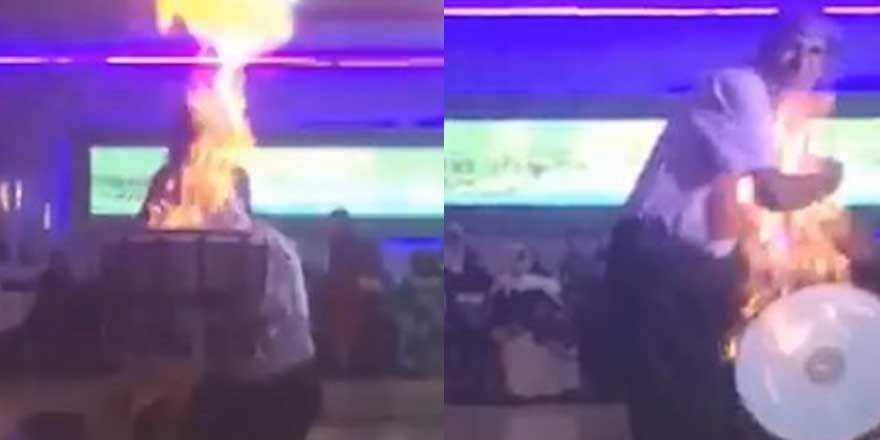 Şov yapmak isterken bir anda alev aldı