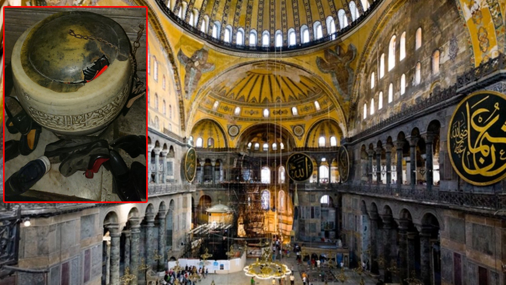 Ayasofya Camii'nde bir skandal daha! Tarihi su haznesi ayakkabılık yapıldı