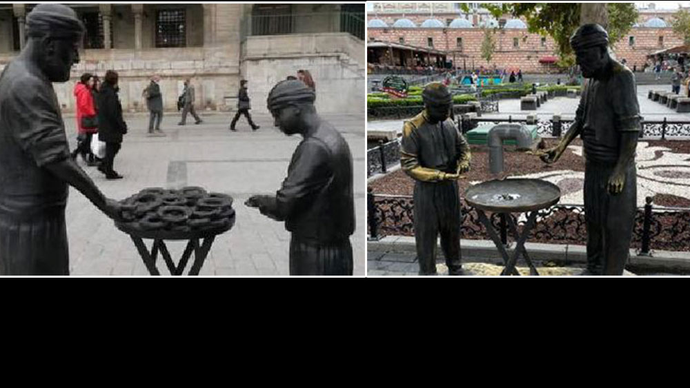 Bu da oldu Eminönü'nde Simitçi Heykeli'nin simitleri çaldılar