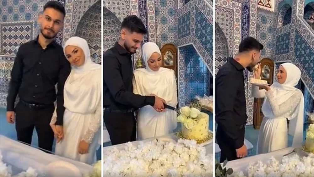 Bu da oldu! Camide nikah kıyıp, pasta kestiler