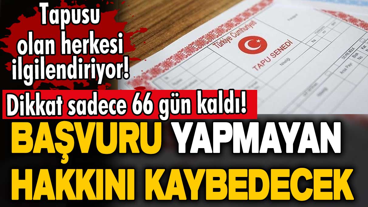 Tapusu olan herkesi ilgilendiriyor! Dikkat sadece 66 gün kaldı! Başvuru yapmayan hakkını kaybedecek