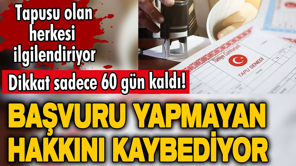 Dikkat sadece 60 gün kaldı! Tapusu olan herkesi ilgilendiriyor! Başvuru yapmayan hakkını kaybediyor