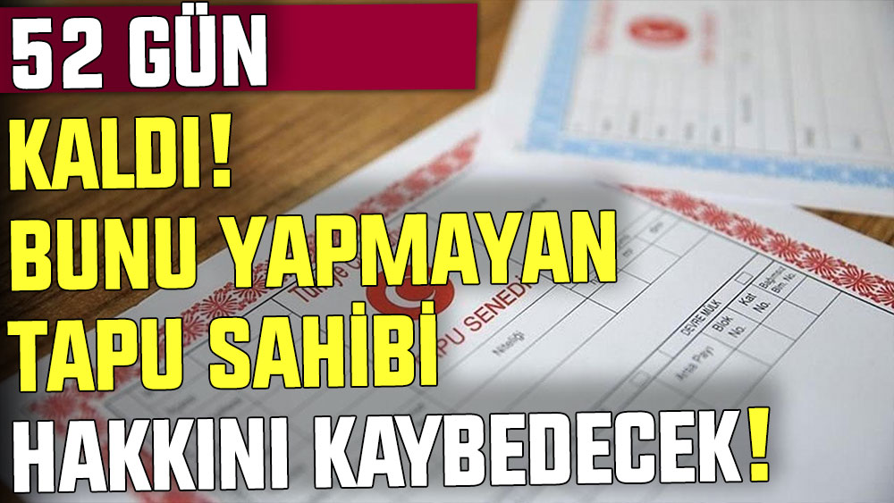 Sadece 52 gün kaldı! Tapu sahipleri dikkat... Bunu yapmayan hakkını kaybedecek