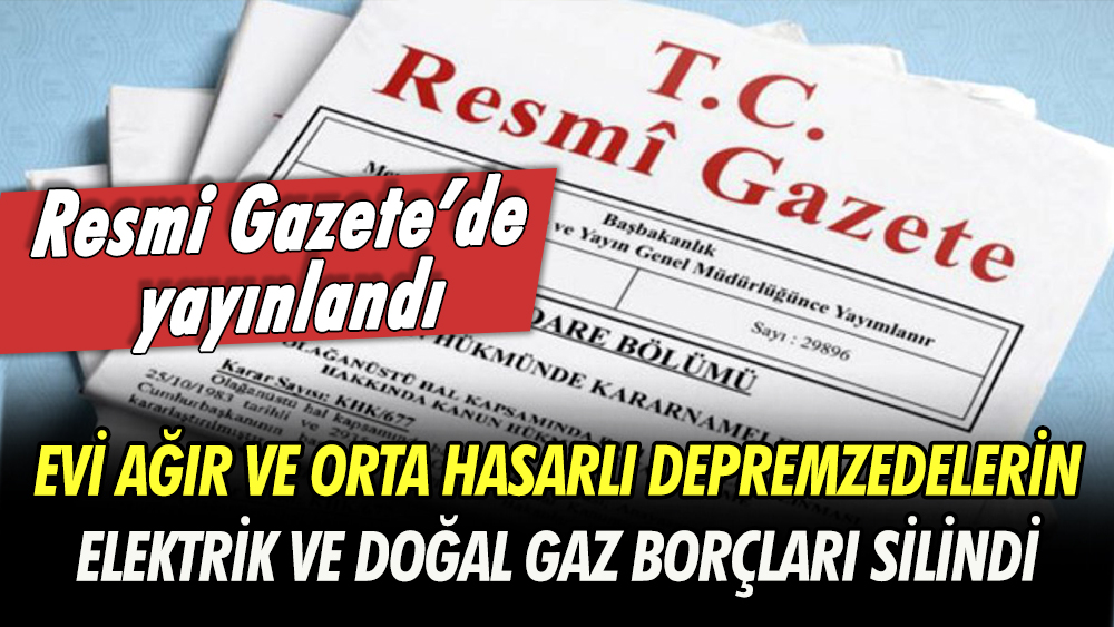 Deprem bölgesinde evi ağır ve orta hasarlı depremzedelerin elektrik ve doğal gaz borçları silindi