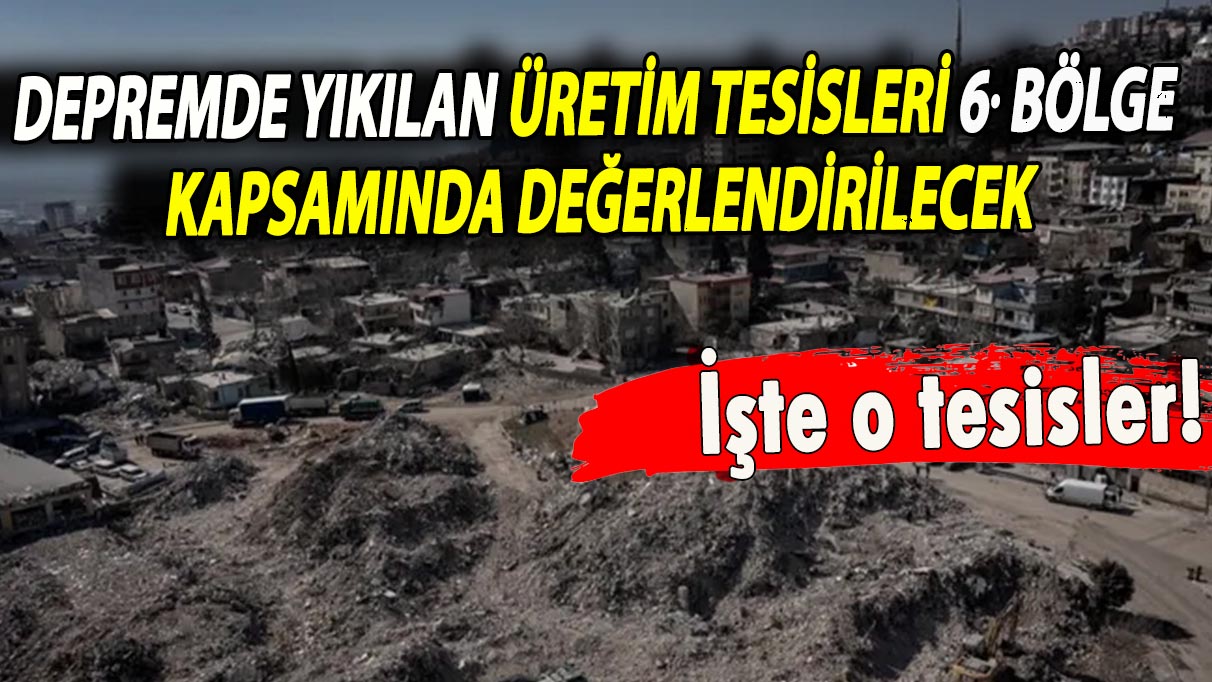 Depremde yıkılan üretim tesisleri 6. bölge kapsamında değerlendirilecek