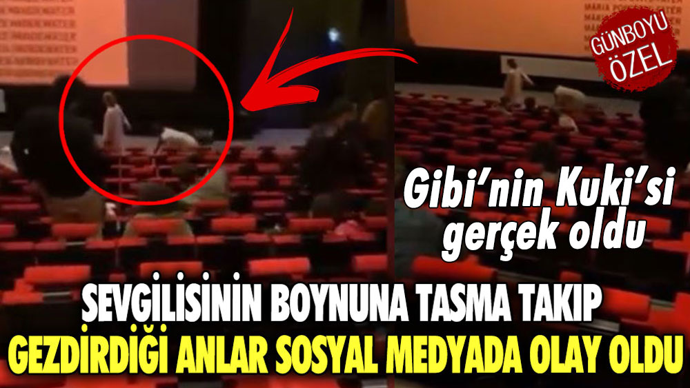 Sevgilisinin boynuna tasma takıp gezdirdiği anlar sosyal medyada olay oldu