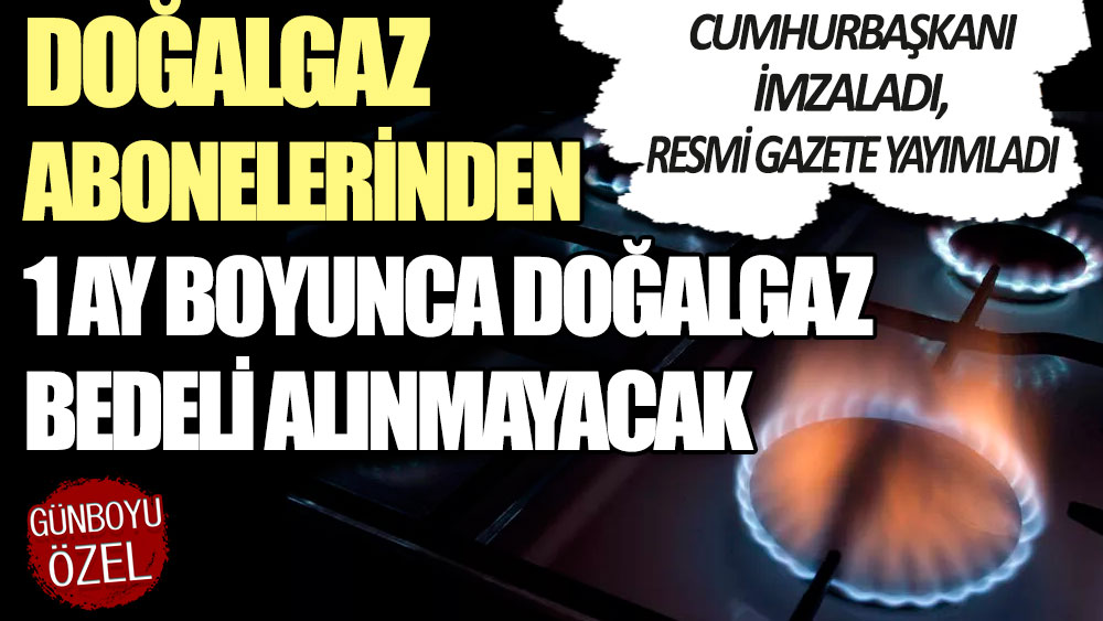 Cumhurbaşkanı imzaladı, Resmi Gazete yayımladı: Doğalgaz abonelerinden 1 ay boyunca doğalgaz bedeli alınmayacak!