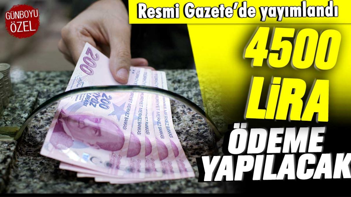 Resmi Gazete'de yayımlandı: 4500 lira ödeme yapılacak