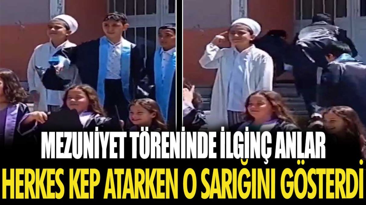 Mezuniyet töreninde ilginç anlar! Herkes kep atarken o sarığını gösterdi