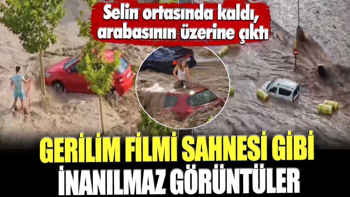 Selin ortasında kaldı, arabasının üzerine çıktı! Gerilim filmi sahnesi gibi inanılmaz görüntüler