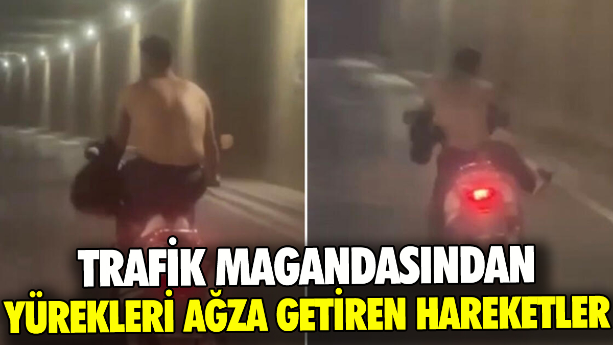 Trafik magandasından yürekleri ağza getiren hareketler