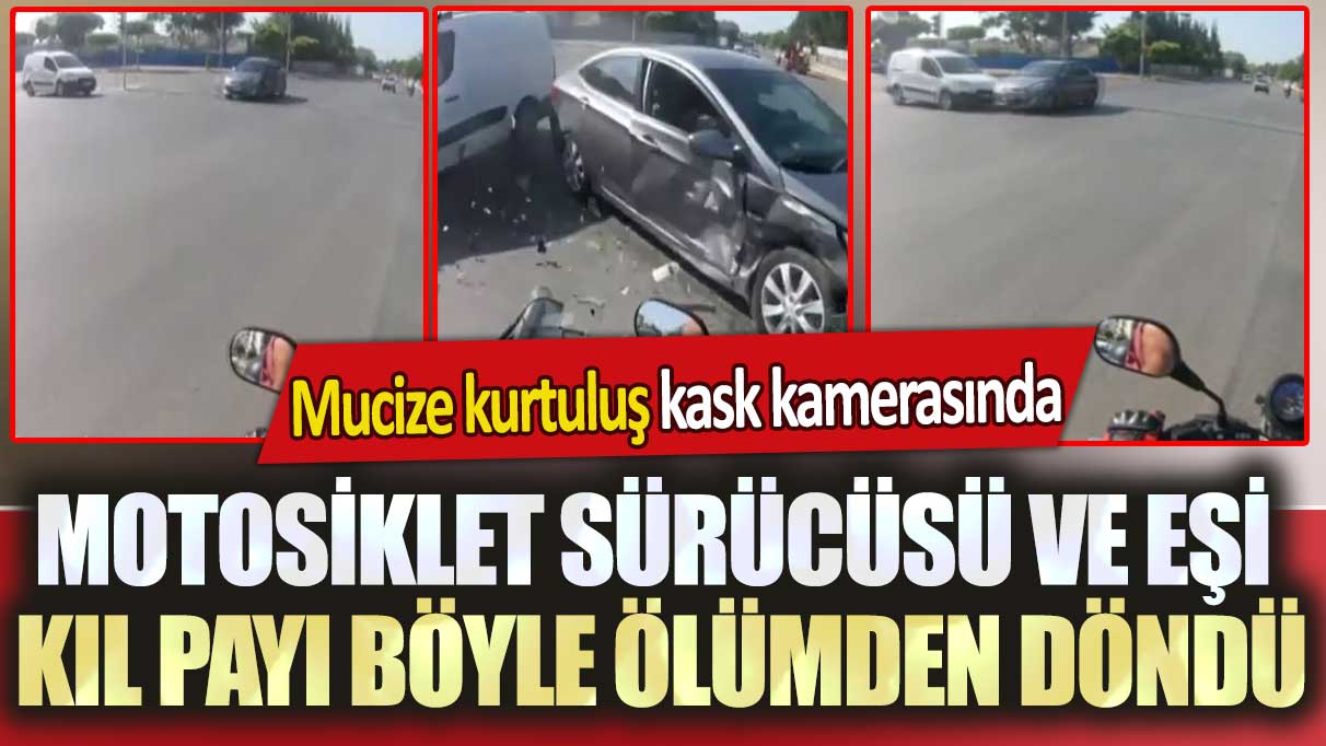 Motosiklet sürücüsü ve eşi kıl payı böyle ölümden döndü: Mucize kurtuluş kask kamerasında