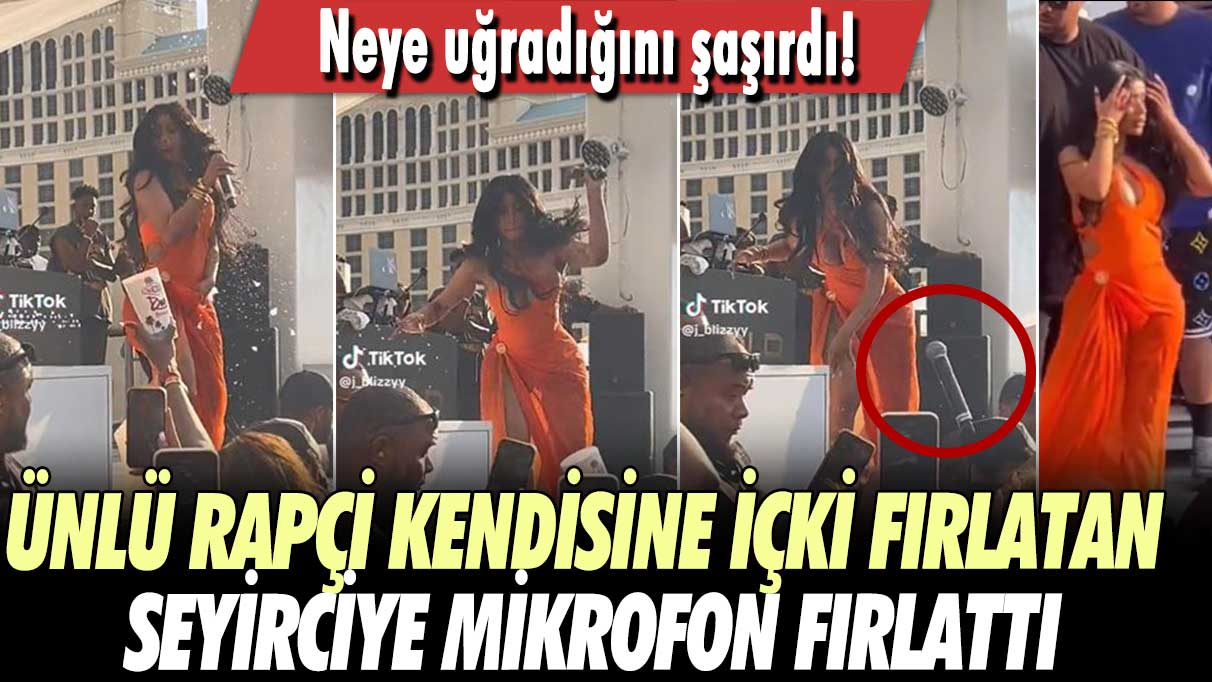 Neye uğradığını şaşırdı! Ünlü rapçi Cardi B. kendisine içki fırlatan seyirciye mikrofon fırlattı