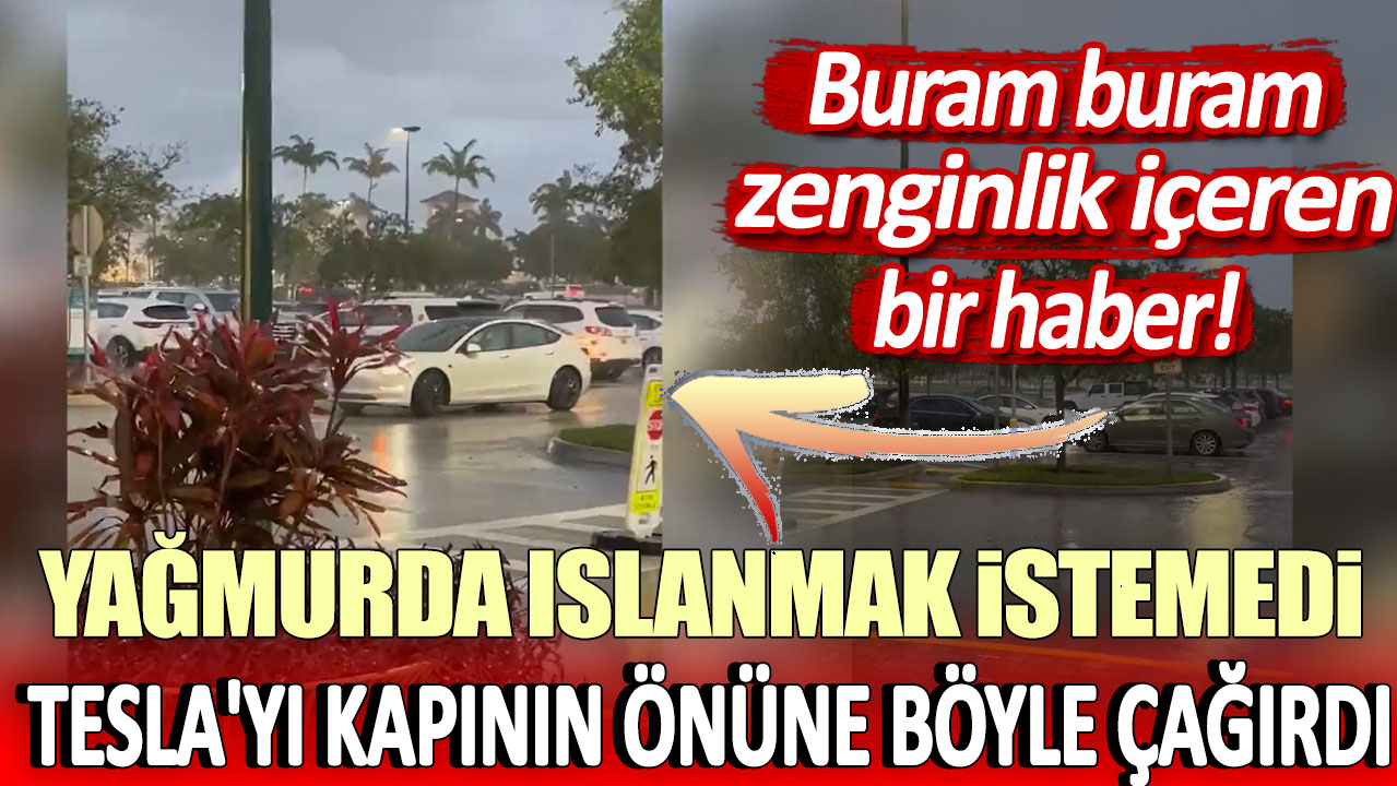 Buram buram zenginlik içeren bir haber! Yağmurda ıslanmak istemedi, Tesla'yı kapının önüne böyle çağırdı