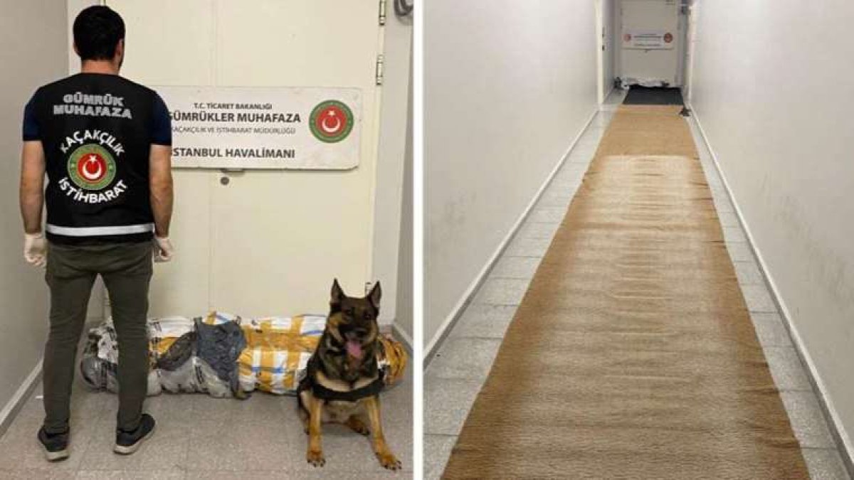 Bir garip olay! Havalimanında halıya emdirilmiş uyuşturucu ele geçirildi