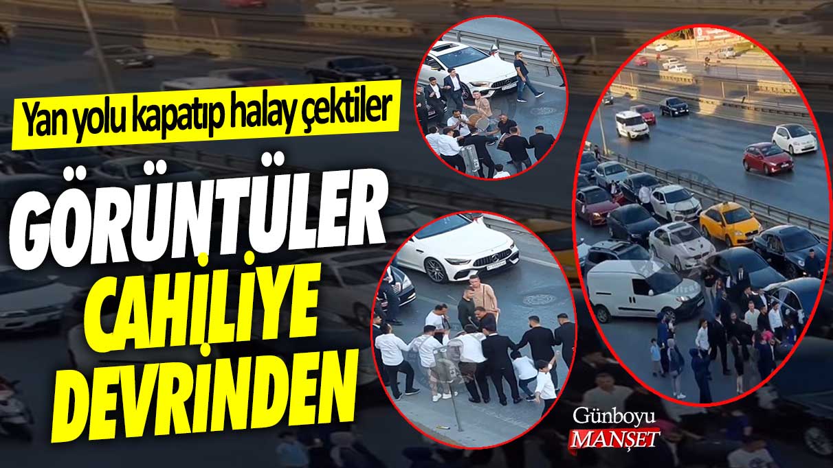 Görüntüler cahiliye devrinden! Yan yolu kapatıp halay çektiler