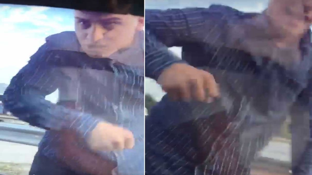 Trafik magandası korna çalan araca saldırdı! O anlar kamerada