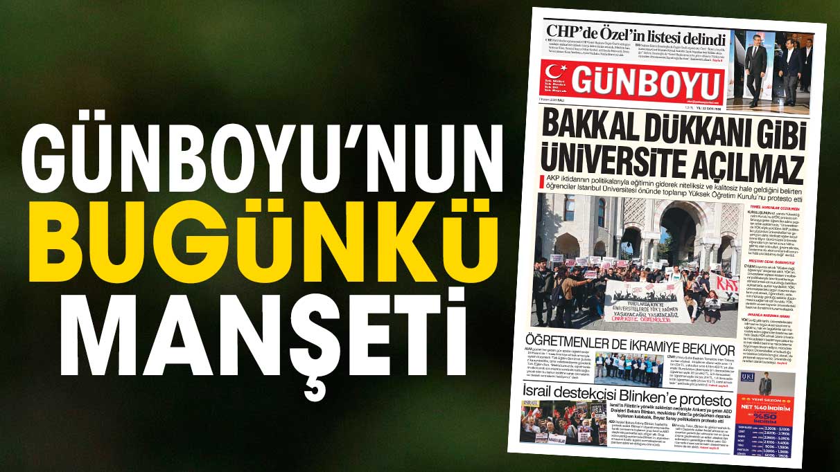 Günboyu Gazetesi'nin bugünkü manşeti